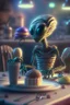 Placeholder: Alien in front of a table with sweet treats , HD, octane render, 8k resolution