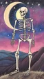 Placeholder: A pastel painting of a skeleton on a hilllookin into the night sky. A nebular in the sky. Painting. Purple colours. Blue colours. Colorful.Pastel colours. Masterpiece.
