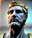 Placeholder: Ultra Realistic image, roman sculpture, marble deluxe material, Lionel Messi, gold Laurel crown, miguel angel style, chisel style, emperador, waist up portrait, cinematic lighting, God light, god rays, 4k resolution, smooth details, ornate details, soft lighting, unreal engine 5, sky background.