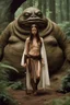 Placeholder: . Mia Goth in princess Leia's slave costume of the Return of the Jedi, close to Jabba the Hutt.