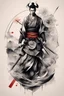 Placeholder: Create a captivating modern 2d ink tattoo design for print , prestigious Divine Samurai using the elegant influences of japan art style, for print, dynamic elements from fashion and design, and bold Japanese contemporary art aesthetics, framing centered in the center, distanced from the edges of the paper perimeter, perfect anatomy, bauhaus, Divine Proportion,