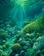 Placeholder: A bluish green underwater coral reef with globs painted by Henri-Robert Bresil
