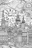 Placeholder: HAPPY NEW YEAR coloring page for kids, Clock striking midnight in a vibrant cityscape, thick outline, low details, no shading, no color