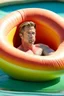 Placeholder: brad pitt sitting in donut swim ring