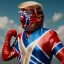 Placeholder: realistic image of donald trump as a mexican wrestling fighter posing outdoors, Mexican eyes wrestling mask, red and blue breeches, suspenders, retro style, 80s, vibrant color, highly detailed, sky background, concept art, unreal engine 5, god rays, ray tracing, RTX, lumen lighting, ultra detail, volumetric lighting, 3d, finely drawn, high definition, high resolution.