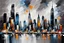 Placeholder: abstract oil painting: city skyline buildings, gray-black-white-blue colors New York. artistic style, dateled in HD, Afremov, colorful in Kal Gajoum style