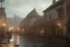 Placeholder: Small medieval Fantasy town, rain, lights, tavern, misty, daytime, cobble streets