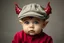 Placeholder: Cute baby demon with horns wearing a newsboy cap