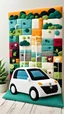 Placeholder: felt art patchwork depict charging electric car