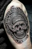 Placeholder: Shape of a labyrinth in a skull a new age tattoo style