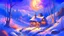 Placeholder: feu de bois,une fée, maison sous la neige,ruisseau , ciel bleu, soleil mauve