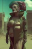 Placeholder: cyberpunk saggy granny woman, abandoned sci-fi town, future, sci-fi