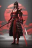 Placeholder: woman samurai red sword 3d render photo, cinematic