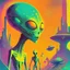 Placeholder: Psychedelic Alien Art, chromatic aberration, retrofuturism, vintage sci-fi illustration, weird space alien print, surrealist french art, eerie, 70s sci-fi art, creepy cutout style , watercolors, pulp fiction art style