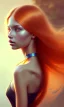 Placeholder: girl, cute, beautiful, head and shoulders portrait by Greg Rutkowski, orange hair, long hair, butterflies in hair, orange dress