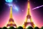 Placeholder: Eiffel tower but bigger and made from diamonds . nebula in sky . flying cars passing by.