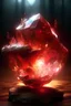 Placeholder: Semi-realistic image of a clear crystal vein that absorbs magical effects around it and stores it within. Magic dwells inside it, casting an ethereal glow with sparks of electricity arcing across it. Highly volatile and dangerous. Fire is being drawn into it, changing the hue into a red blaze