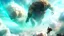 Placeholder: Fantasy digital illustration: colossal giant falling from the sky