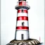 Placeholder: A metallic colored pencil drawing of the red and white striped lighthouse Sletringen Lighthouse in Norway