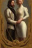 Placeholder: BDSM style, 8K, a Highly detailed portrait of a man holding a submissive woman in the chain, white suit, beard, and short hair