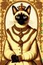 Placeholder: Prompt: the real awesome Siamese Cat queen in regals wearing reading glasses portrait 1600s