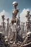 Placeholder: a bone yard with a tall android woman standing at the top of a pile of bones