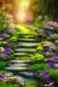 Placeholder: garden sky field trees river pools gold white purple stairs