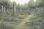 Placeholder: clearing, grave yard, forest,overgrown, post-apocalyptic, comic book,