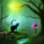 Placeholder: black cat, walking, psychedelic forest, crystals, mushrooms