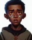 Placeholder: Portrait of a handsome black skinned toddler warlock boy with dark hair by Jim Kay