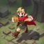 Placeholder: Male Fantasy RPG character, chaabi kawaii mario proportions, lord of the rings inspiration, with a coin held out in front, in a bounding run, isometric game