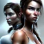 Placeholder: portrait beautiful lara croft,big breast, background fog, volumetric lighting, particals, intricate detail,realistc, close up,