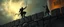 Placeholder: d&d professional ninja thief climbing a wall during lightening, seen by guard pointing on top of castle wall