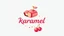 Placeholder: A round logo named (karamel) designed for a candy store with a red and pink gold color theme on a white background and the use of cream and chocolate candy symbols and a few cherries hanging from the side of the logo in the design