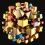 Placeholder: a julia set 3d fractal made of small metallic random color cubes