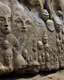 Placeholder: A grayish brown cliff with fossils designed in African masks painted by the Limbourg brothers