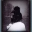 Placeholder: black puff ball of fluff raven crow corvid in the snow vintage polaroid