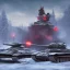 Placeholder: Soldat zombie salue son officer dans la neige. Un seul char russe en fond. La lettre Z est ecrite en grand sur le char. Armée russe. Place rouge Moscou. 4k. Close up. Couleurs très vive. Ciel rouge