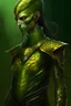 Placeholder: female snake woman, green scales, wearing a stealth armor, dungeons and dragons, fantasy, yellow eyes,