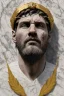 Placeholder: Ultra Realistic image, Roman sculpture, white marble material, Lionel Messi, gold Laurel leaves wreath, renaissance ornaments, radial gold lines, one gold star in heart, sun ornament, blue background, chisel style, waist up portrait, emperor style, epic, celestial, cinematic lighting, God light, god rays, 4k resolution, smooth details, ornate details, soft lighting, unreal engine 5, art station, substance 3d.