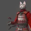 Placeholder: Chat, Modélisme trois dimensions, anthropomorphique, habillé comme un samurai, armure très détaillée, argent, rouge sang, réalisme