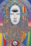 Placeholder: each human has an individual color frequency in the rainbow spectrum and surrendering yours to the collective creates a bright white exit beam out of of this holographic world; neo-surrealism; Hundertwasser