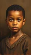 Placeholder: grant wood painting style , a portrait of a beautiful young brown boy, in light brown colors and dark brown background