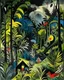 Placeholder: A black forgotten jungle on an isle designed in Chinese paper art painted by Wassily Kandinsky