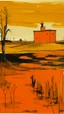 Placeholder: An orange colored marshland near an iron fortress painted by Pablo Picasso