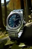 Placeholder: Generate a realistic image of the Patek Philippe 5711P watch in an outdoor adventure setting. Showcase the watch being worn during activities such as hiking, camping, or exploring nature. Emphasize realistic lighting and reflections to convey the watch's durability and elegance in adventurous situations.