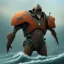 Placeholder: an ibis warrior in orange and green full battle armor, a highly detailed illustration, background of giant crashing ocean waves, realistic render, 8 k, micro detail, intricate, elegant, centered, digital painting, Artstation, smooth, sharp focus, illustration, artgerm, tomasz alen kopera, peter mohrbacher, donato giancola, joseph christian leyendecker, wlop, boris vallejo