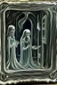 Placeholder: Linocut ghostly apparition in mirror