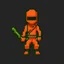 Placeholder: a pixel art-style, simple 32-bit Ninja with a orange outfit