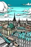 Placeholder: very romantic city panorama vienna with charakterictic architecture, comics style, two people